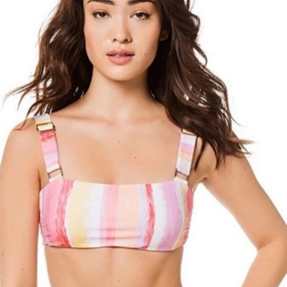 Becca Bandeau Pink Striped Bikini Top Swim Bra Beach Resort Summer Large